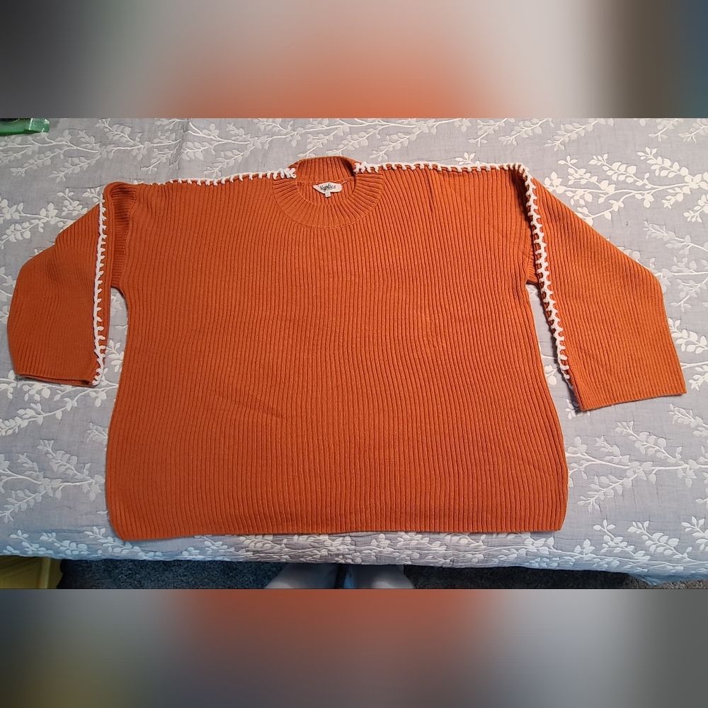 Haptics Orange Crew Neck Sweater, 3X